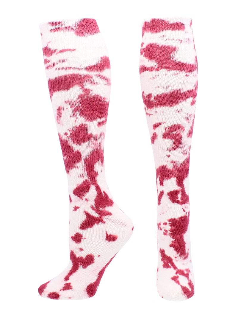 TCK Tie Dye Multisport Tube Socks (Maroon/White, Small) - Image 1